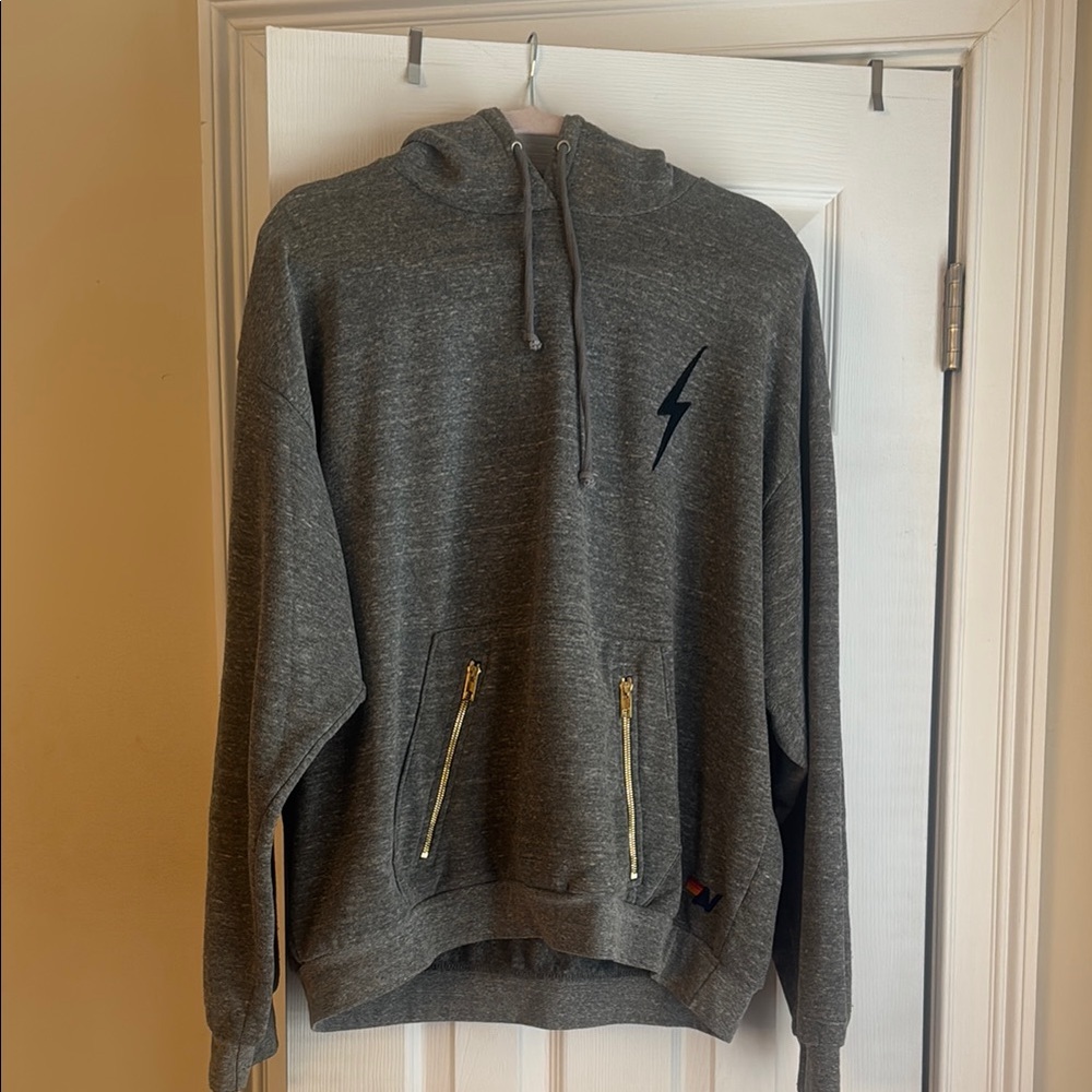 Aviator Nation Gray Hoodie with Black Lightning Bolt